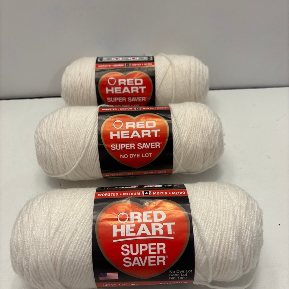 NEW Set of 3 Red Heart Super Saver Yarn - Soft White